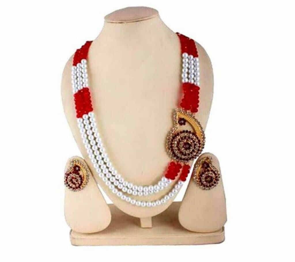 Artificial Pearl Setting Necklace With Earring