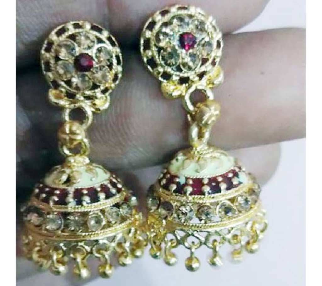Red  Stone Gold Plated Jhumka