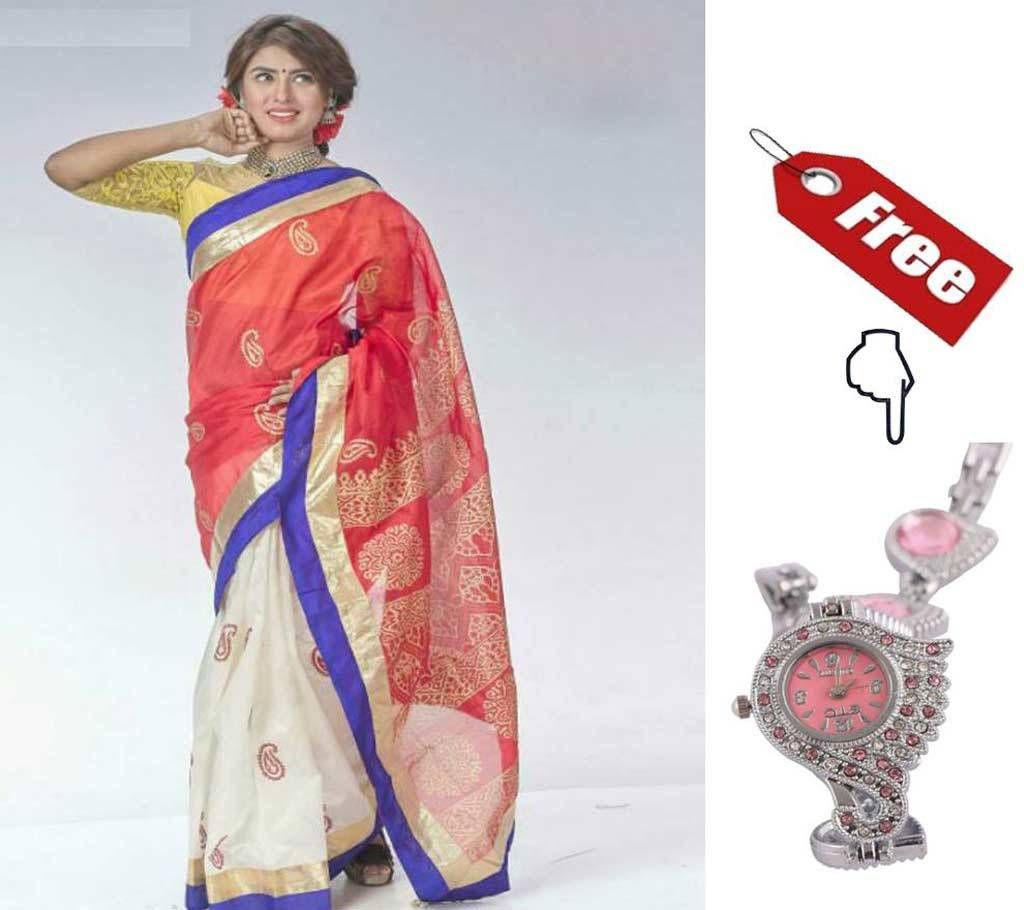 Indian Katan Sarre With Free Ladies Wrist Watch