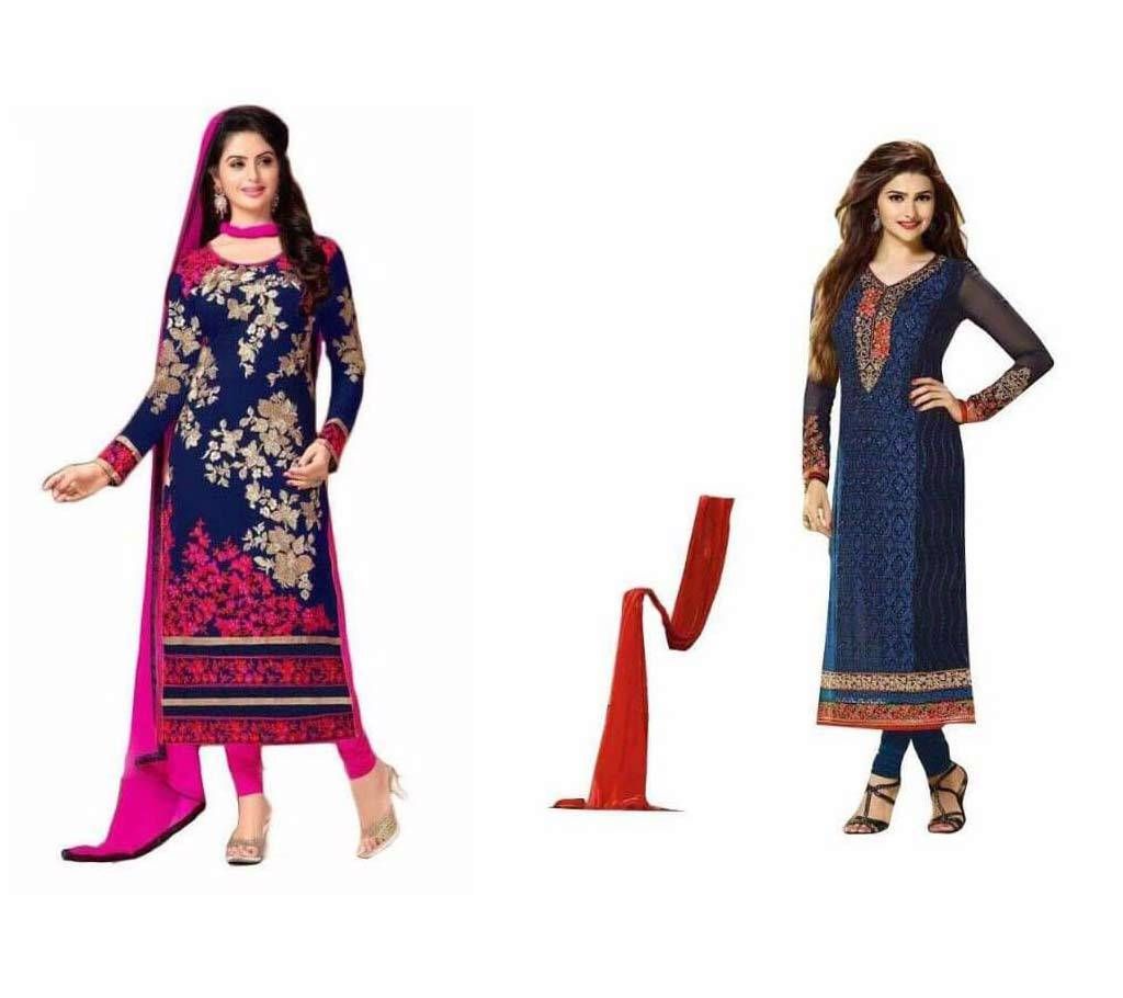 Unstitched Block Printed Cotton Three Piece - 2 pieces Combo (Copy)