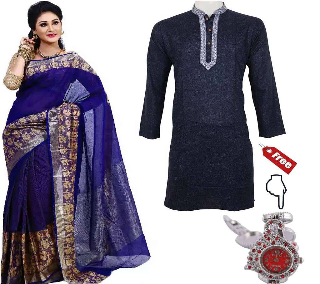 Suti Sarre & Gents Cotton Panjabi With Free Watch