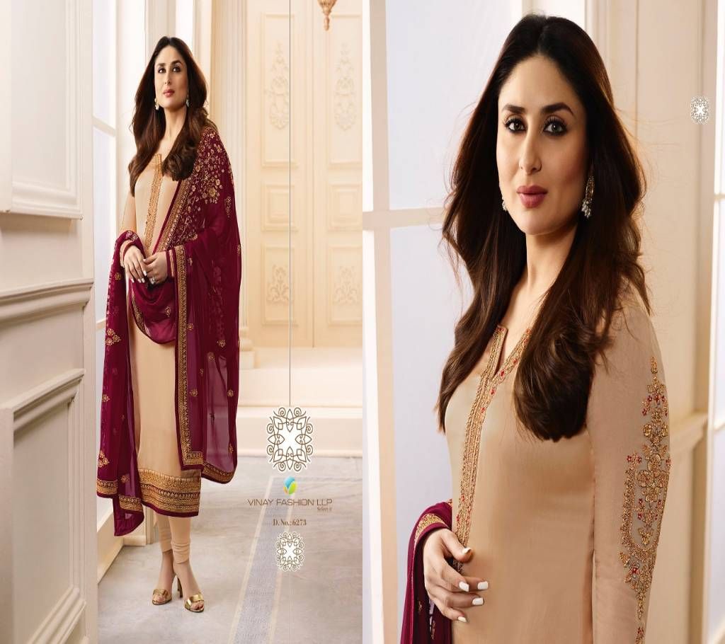Unstitched Peach Georgette Satin Salwar Kameez - Copy