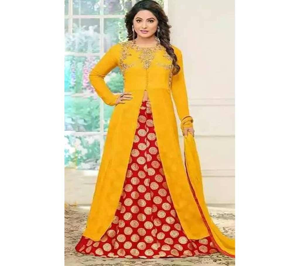 Semi-stitched Indian Georgette Embroidery Design Long Party Suit (Copy)