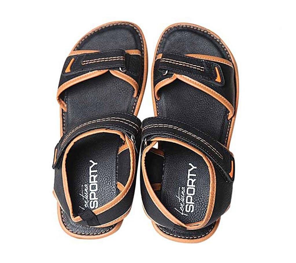 Fortuna Bangladesh Black and Camel Pu Leather Sandals for Men