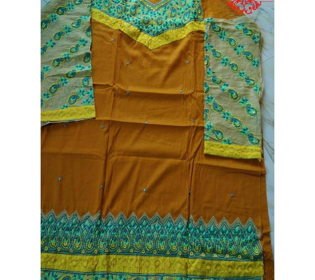 Unstitched Handicraft Cutwork Three Pcs Dollar