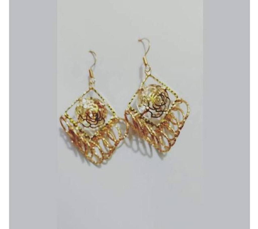 Golden Zinc Alloy Leaves Earring For Women
