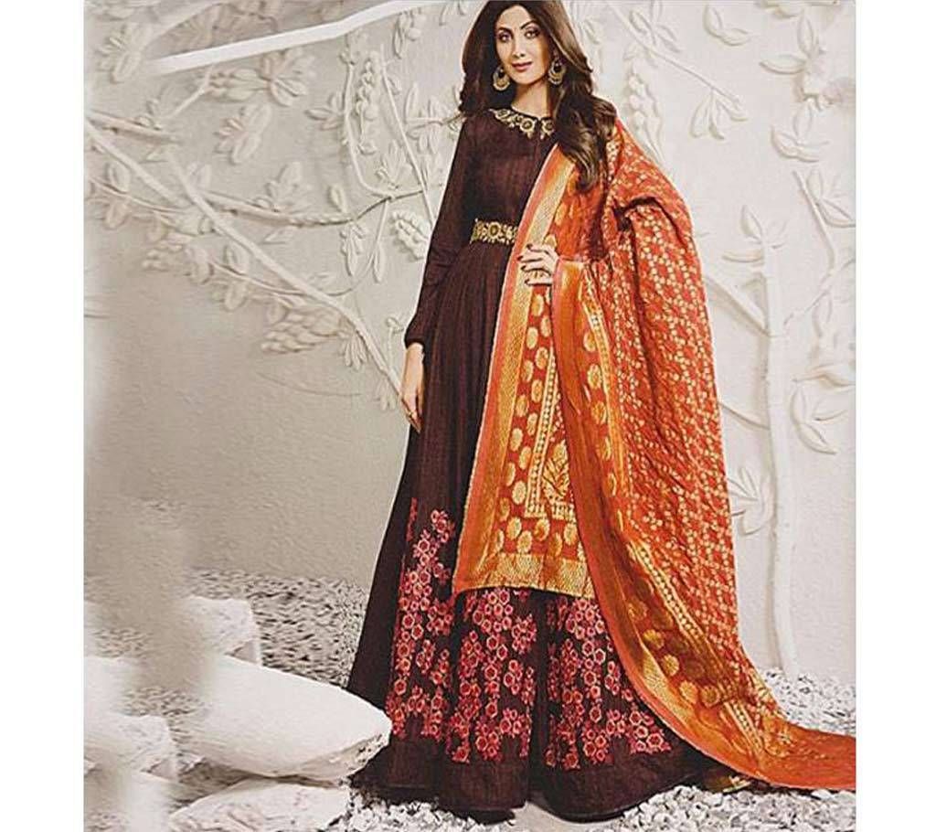 Unstitched Maroon Indian Silk Gown