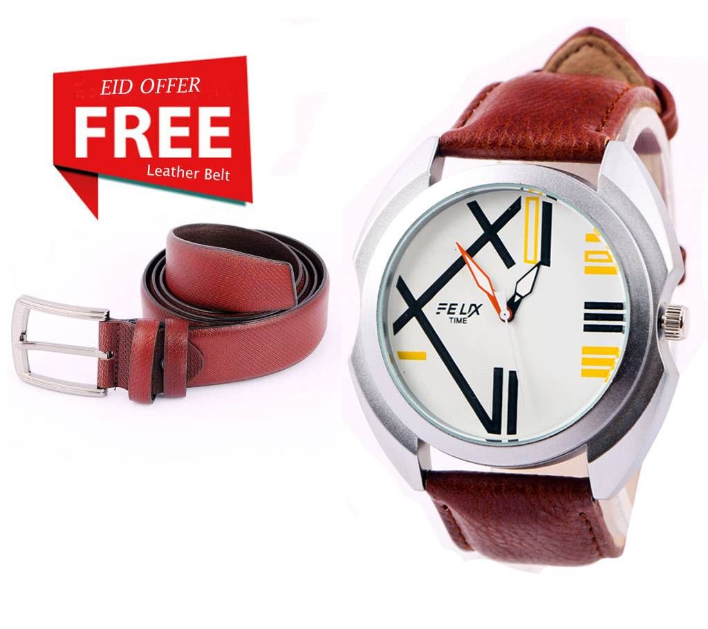 Eid special offer wrist watch for men with leather belt free 