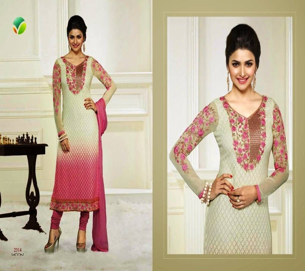 Unstitched Embroidery Work with Georgette Neck Desigine Salwar Kameez - Copy