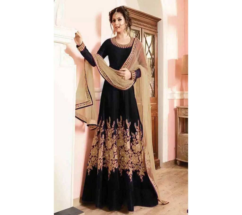 Semi Stitched Embroidery Soft Katan Three Piece - Copy