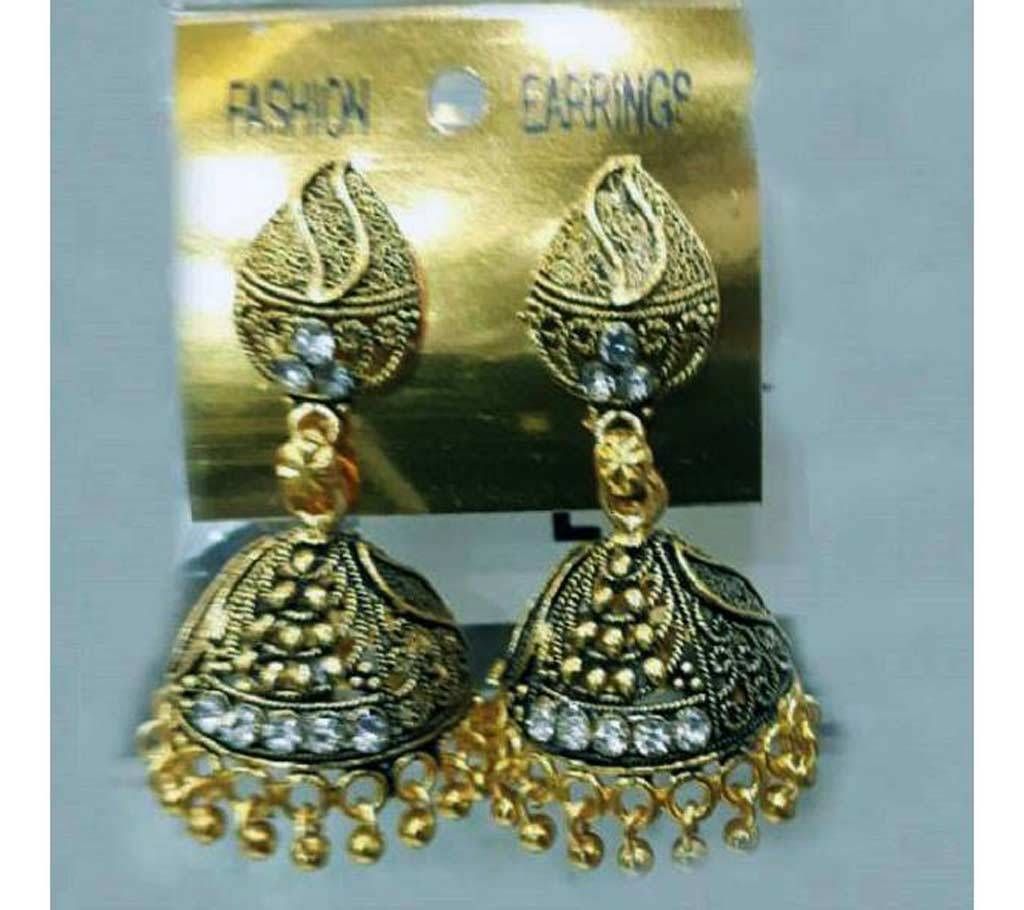 White & Red  Stone Setting  Antique Jhumka