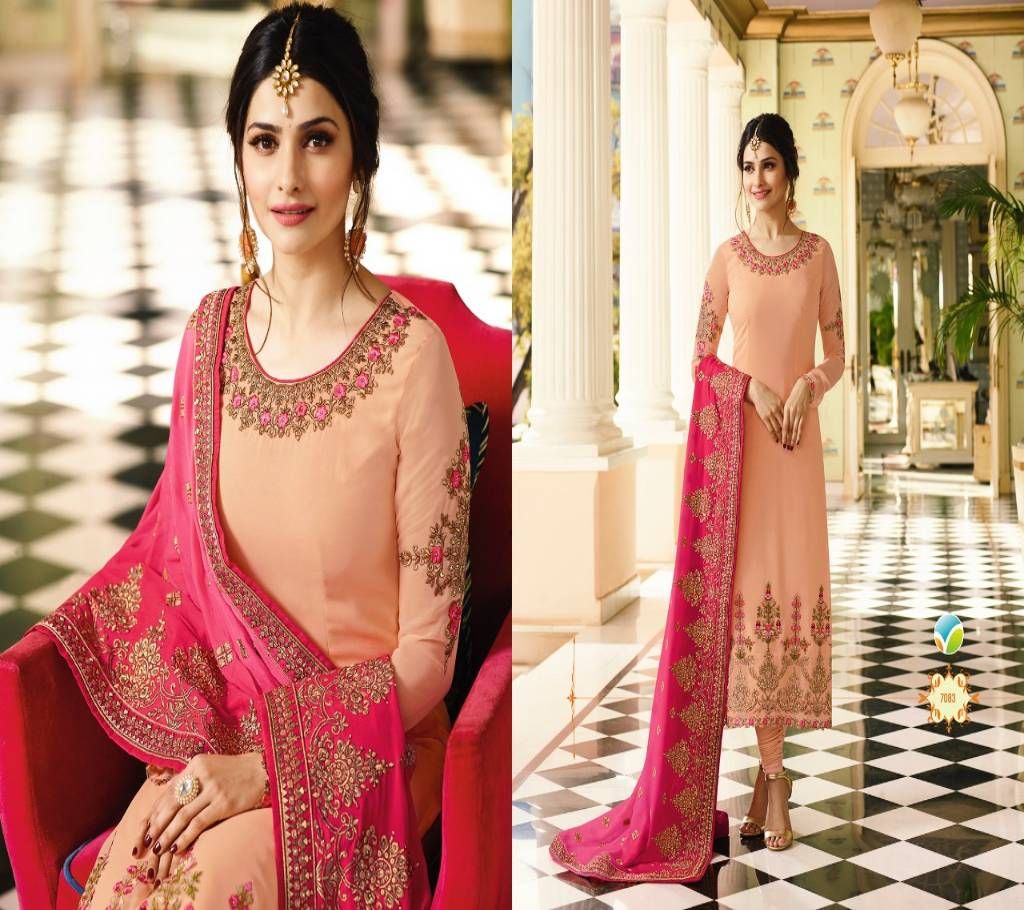 Unstitched Light Pink Embroidered Georgette Salwar Suit - Copy