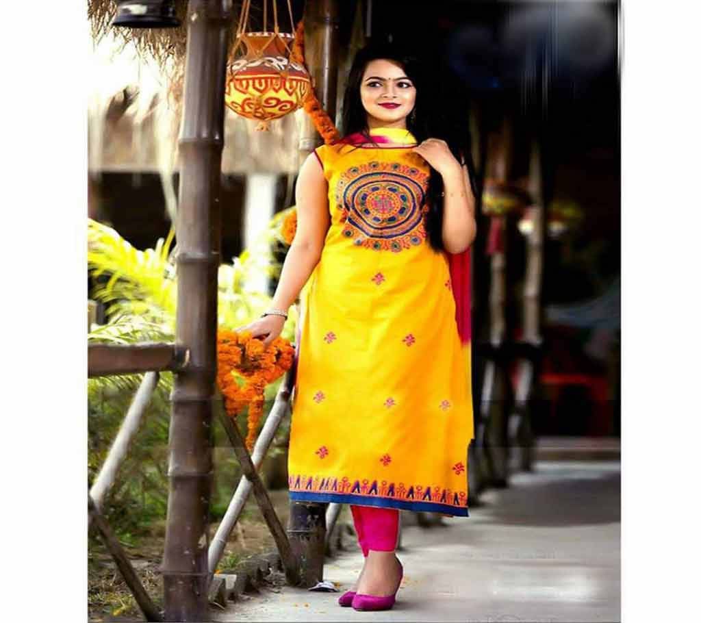 Unstitched Block Print Cotton 3 piece