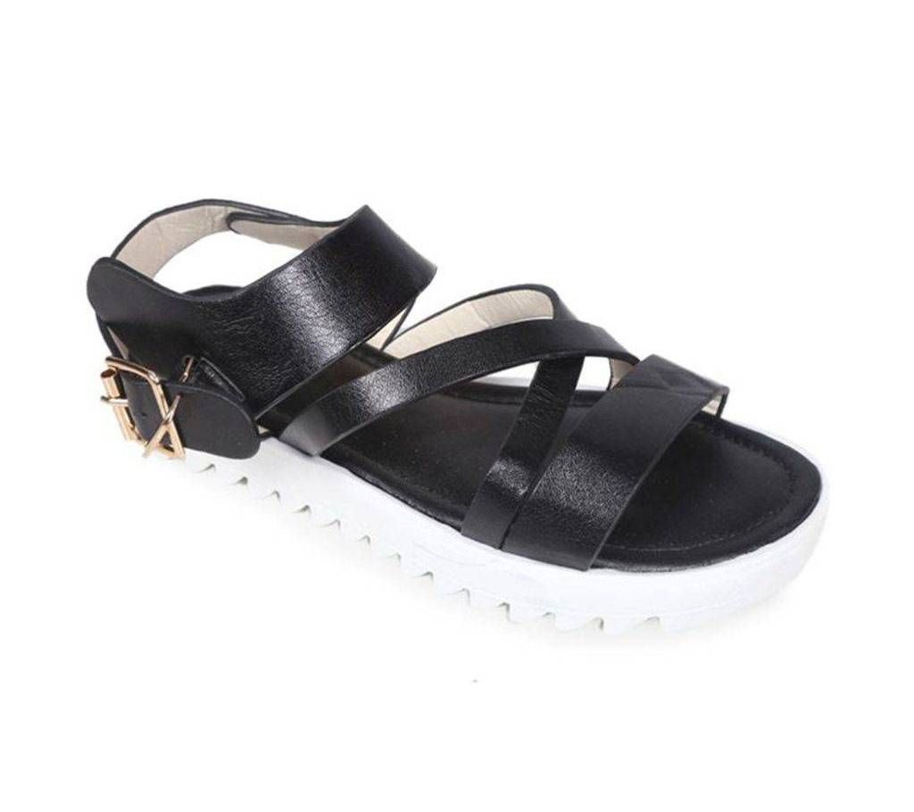Twinkler Black Leather Senior Girl's Sandal