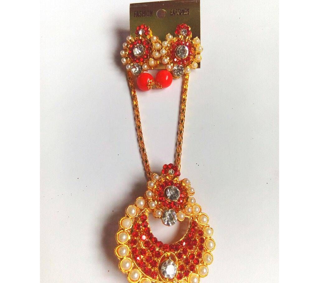 Crystal Red Gold Plated Pendant Set