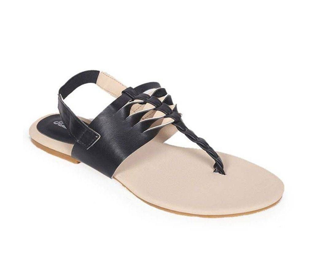 Sandra Rosa Black Leather Ladies Sandal