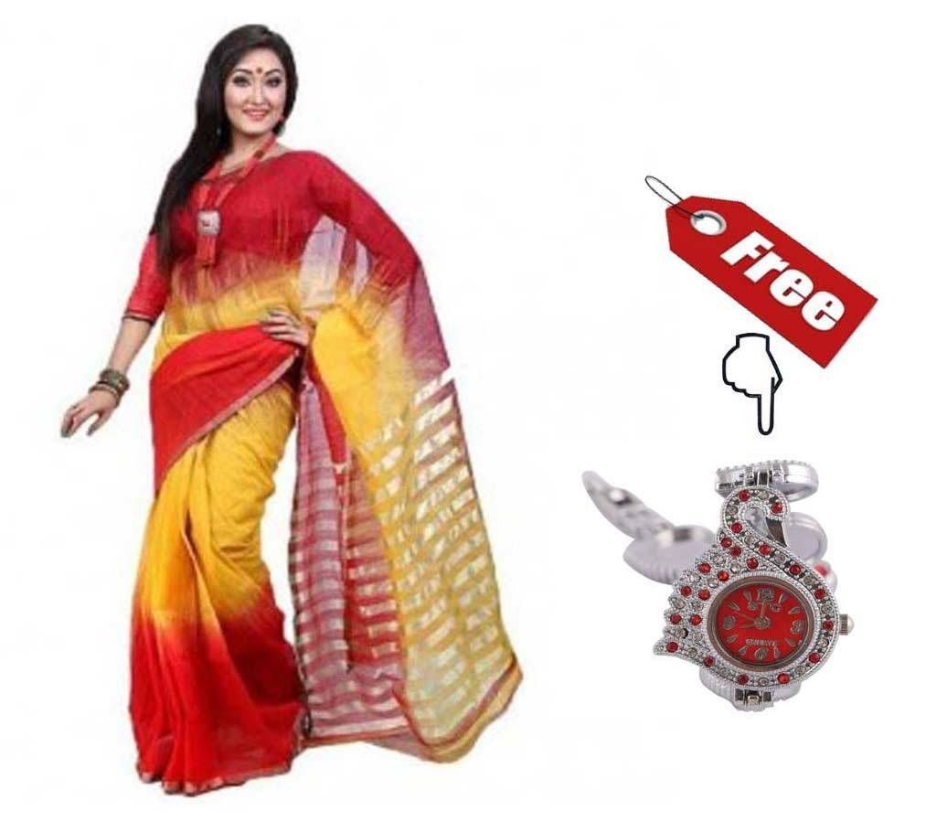 Half silk saree With free Ladies Wrist Watch