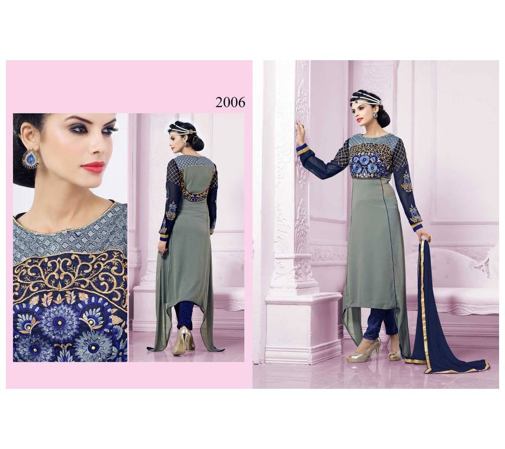 Unstitched Grey Color Fancy Designer salwar kameez - Copy