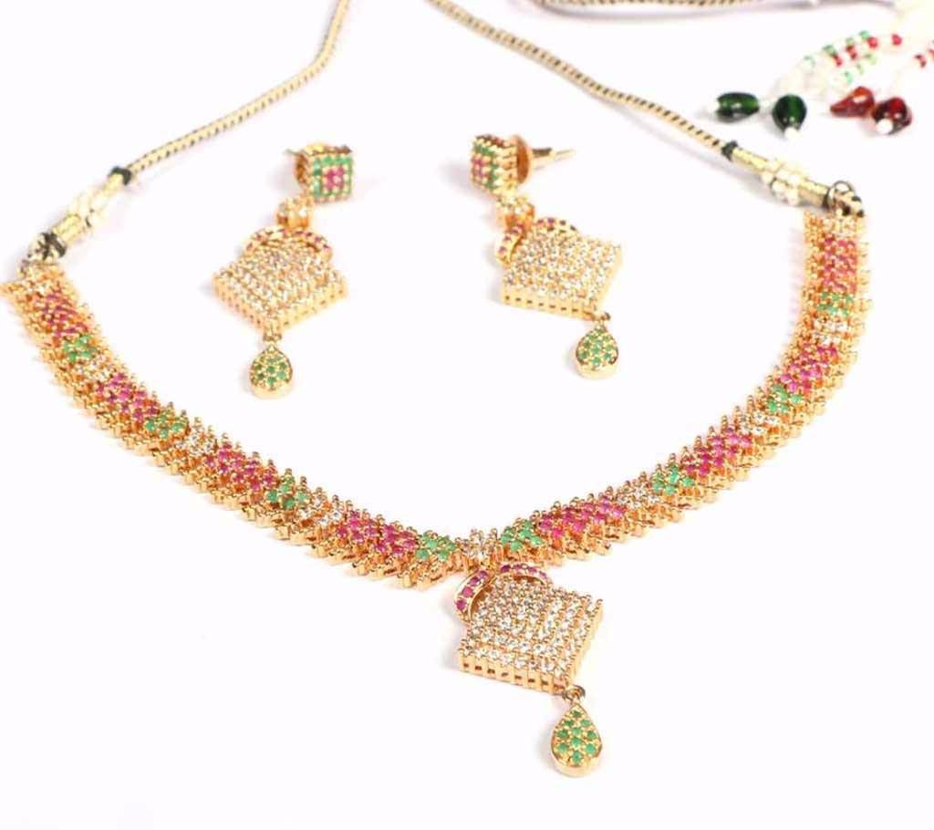 Diamond Cut Multi-color Stone Setting Necklace Set