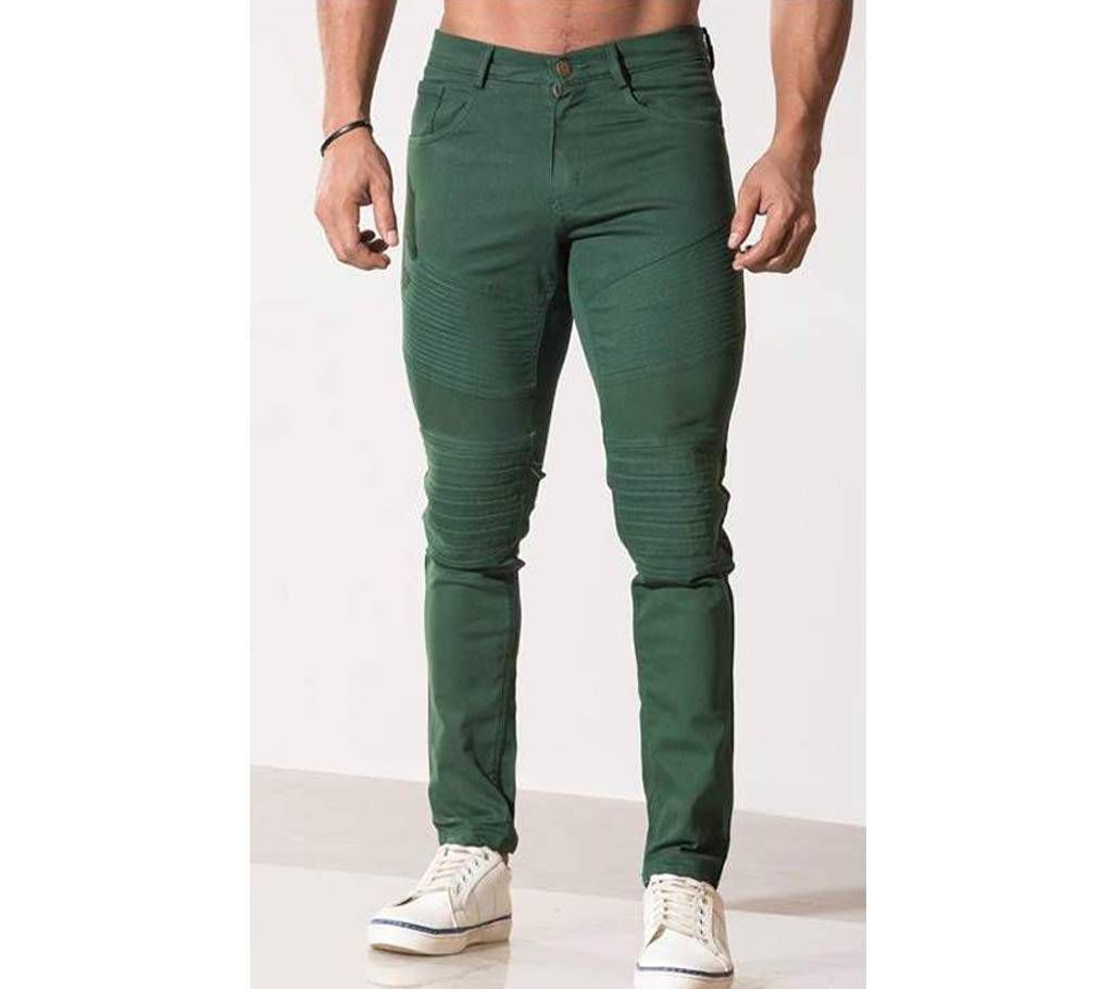 semi narrow fit green jeans pant for men 