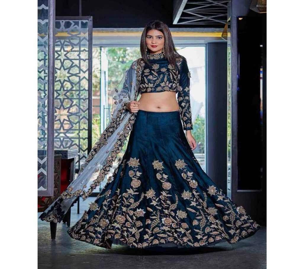Light navy Blue Georgette embroidery lehenga 