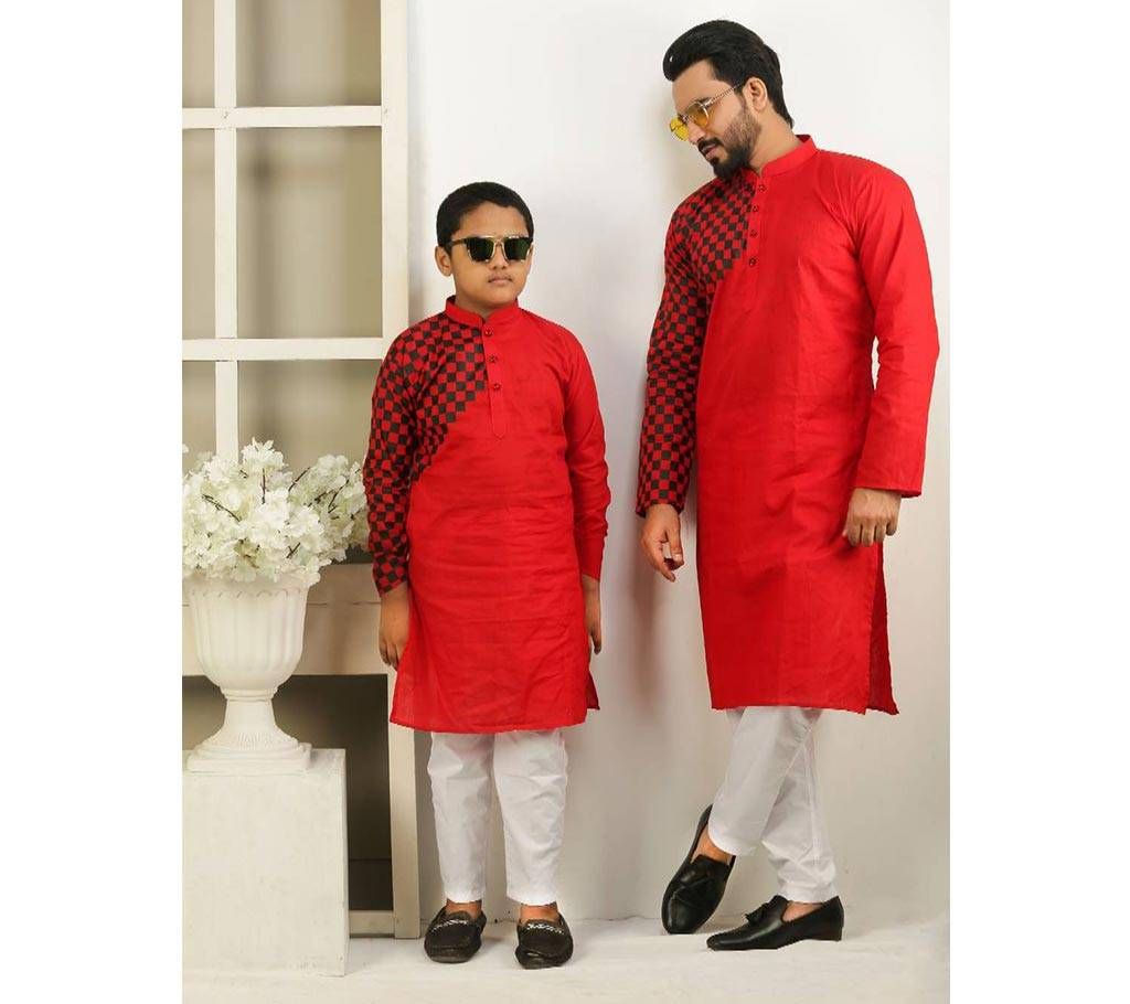 Combo Punjabi - 191157 - Red With Black One Hand Side Design Color(Code-SU840)