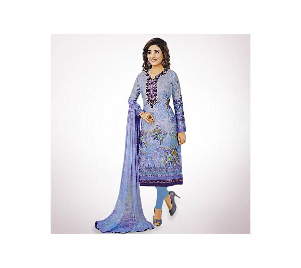 Unstitched Blue Embroidery Cotton Salwar Kameez For Women