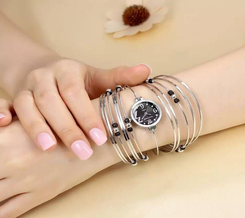 Silver bohemian style vintage quartz watch bracelet