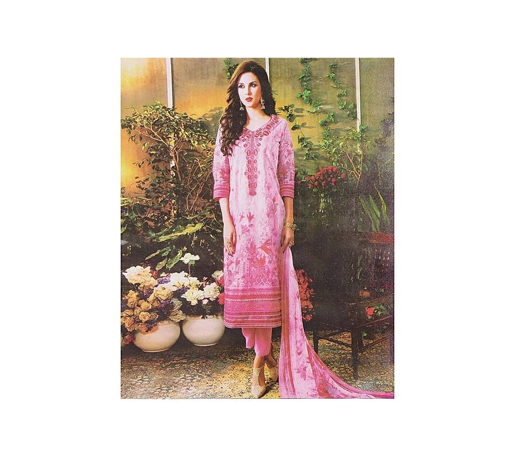 Unstitched Pink and White Cotton Salwar Kameez For Women