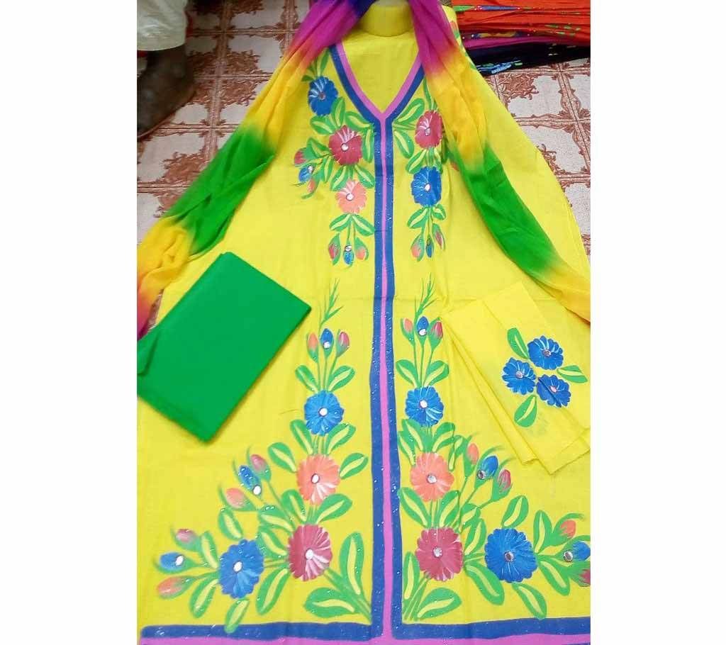 Unstitched Handprinted Three Piece Salwar Kameez
