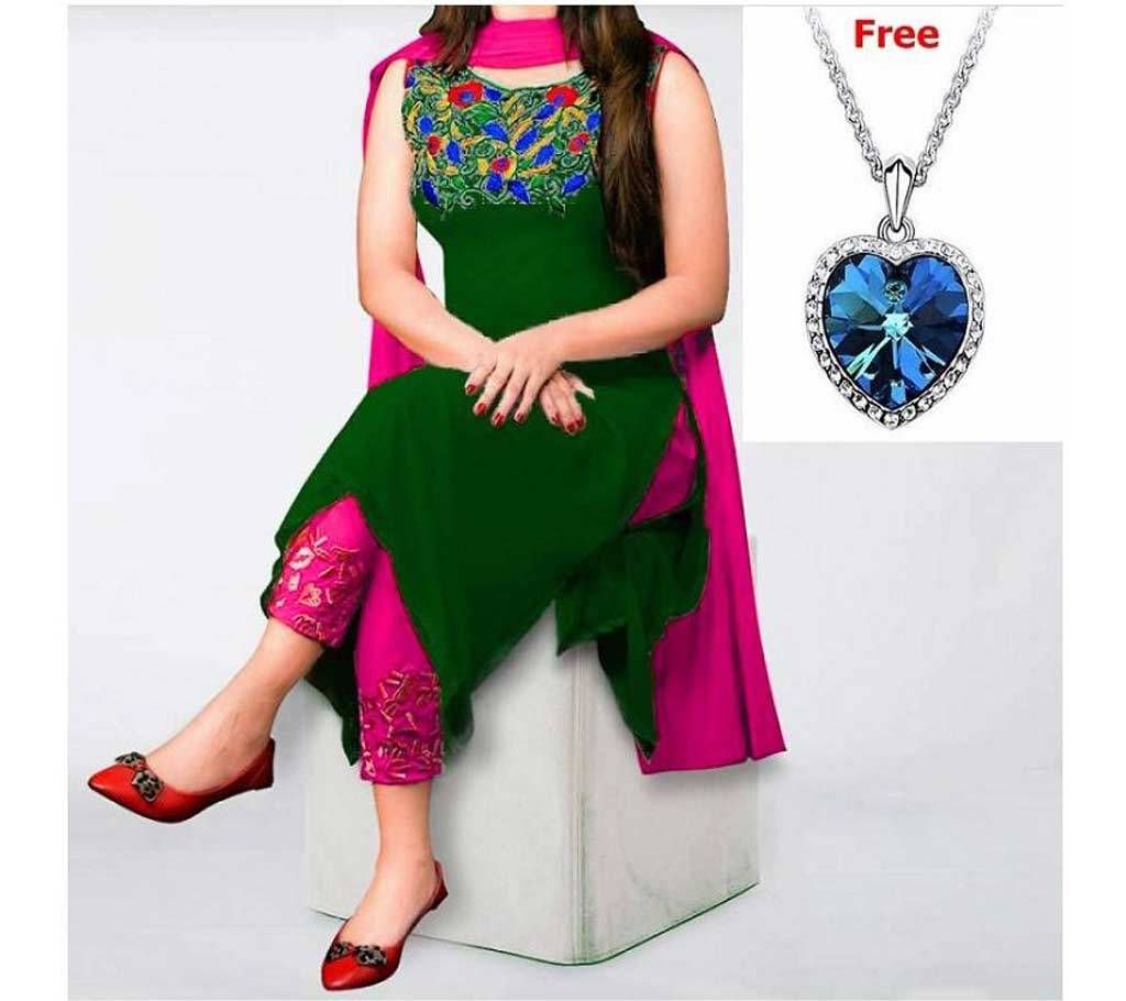 Semi Stitched Embroidery Georgette Three Piece - Copy with Free Pendant