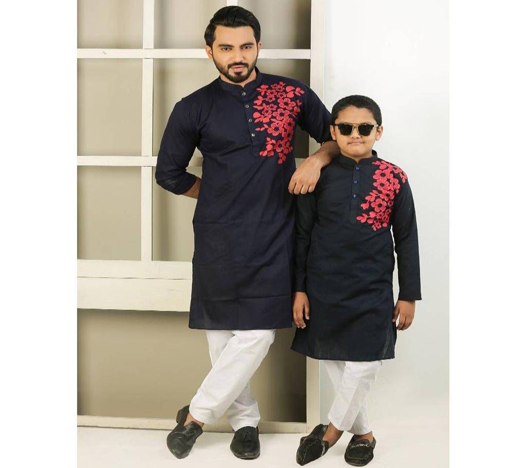 Combo Punjabi - 191160 - Matt Black with Flower Design in Shoulder(Code-SU879)