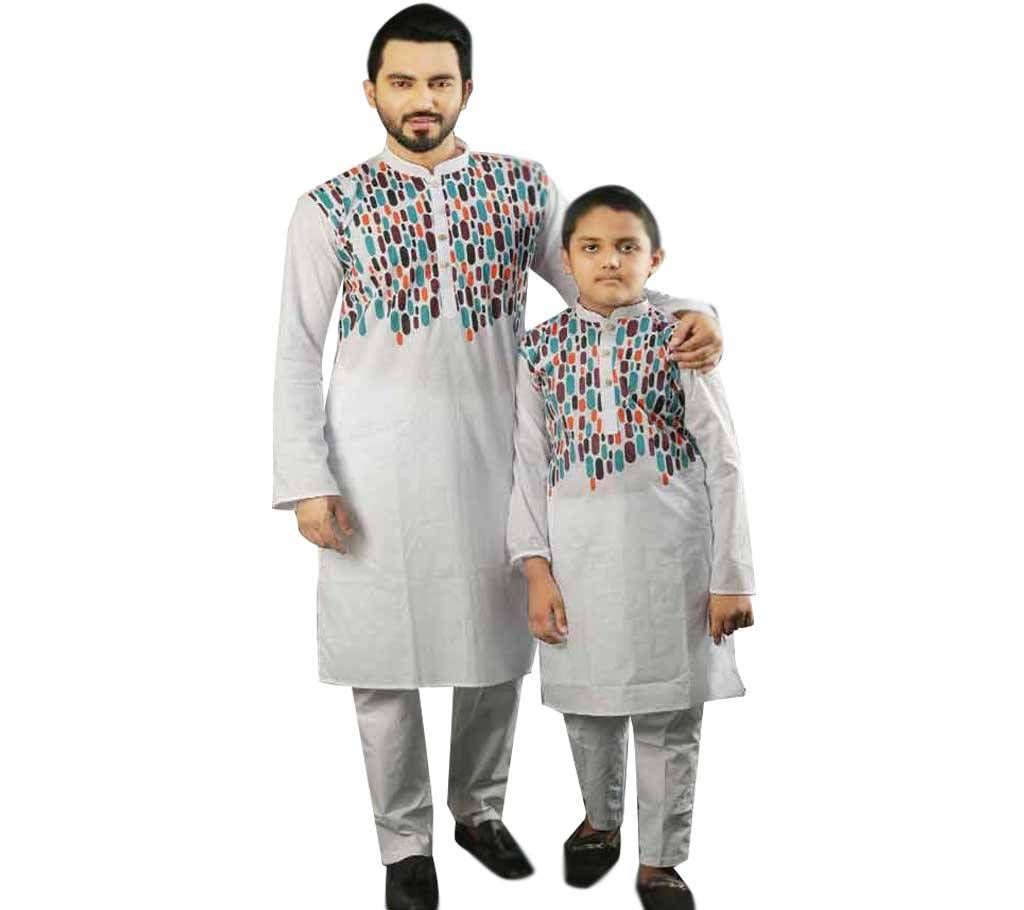 Combo Punjabi - 191150 - Off White with Aqua Blue, Orange and Brown Design(Code-SU890)