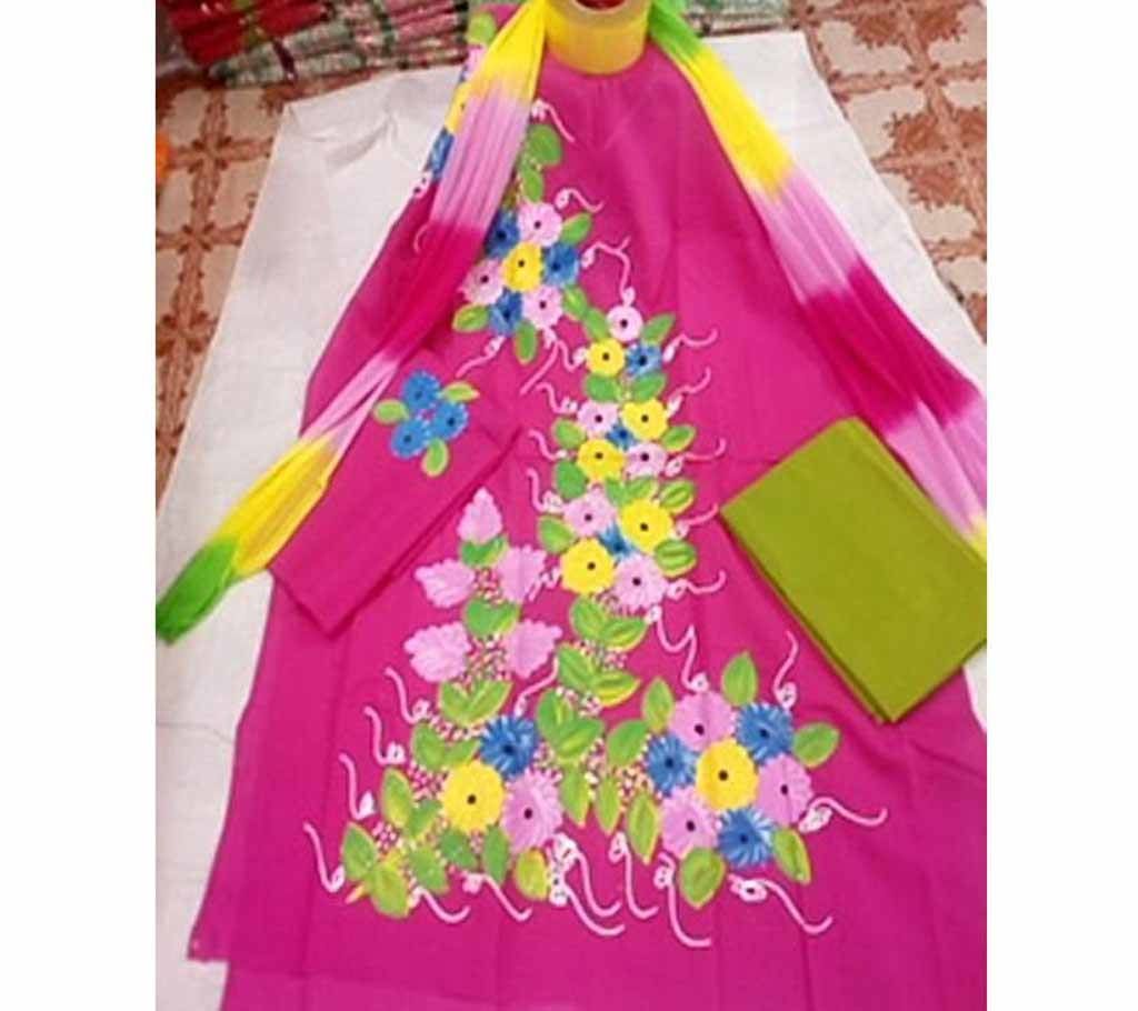 Unstitched Handprinted 3 Piece Salwar Kameez