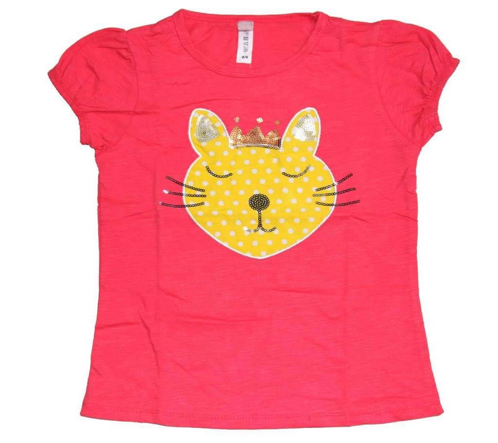 Deep Pink Cotton Girls Tshirt