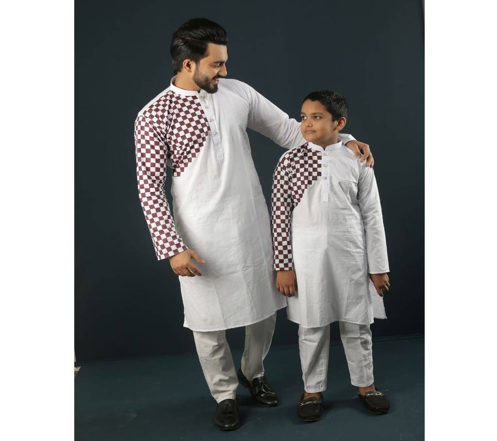 Combo Punjabi - 191148 - White With Cream One Hand Side Design Color(Code-SU892)
