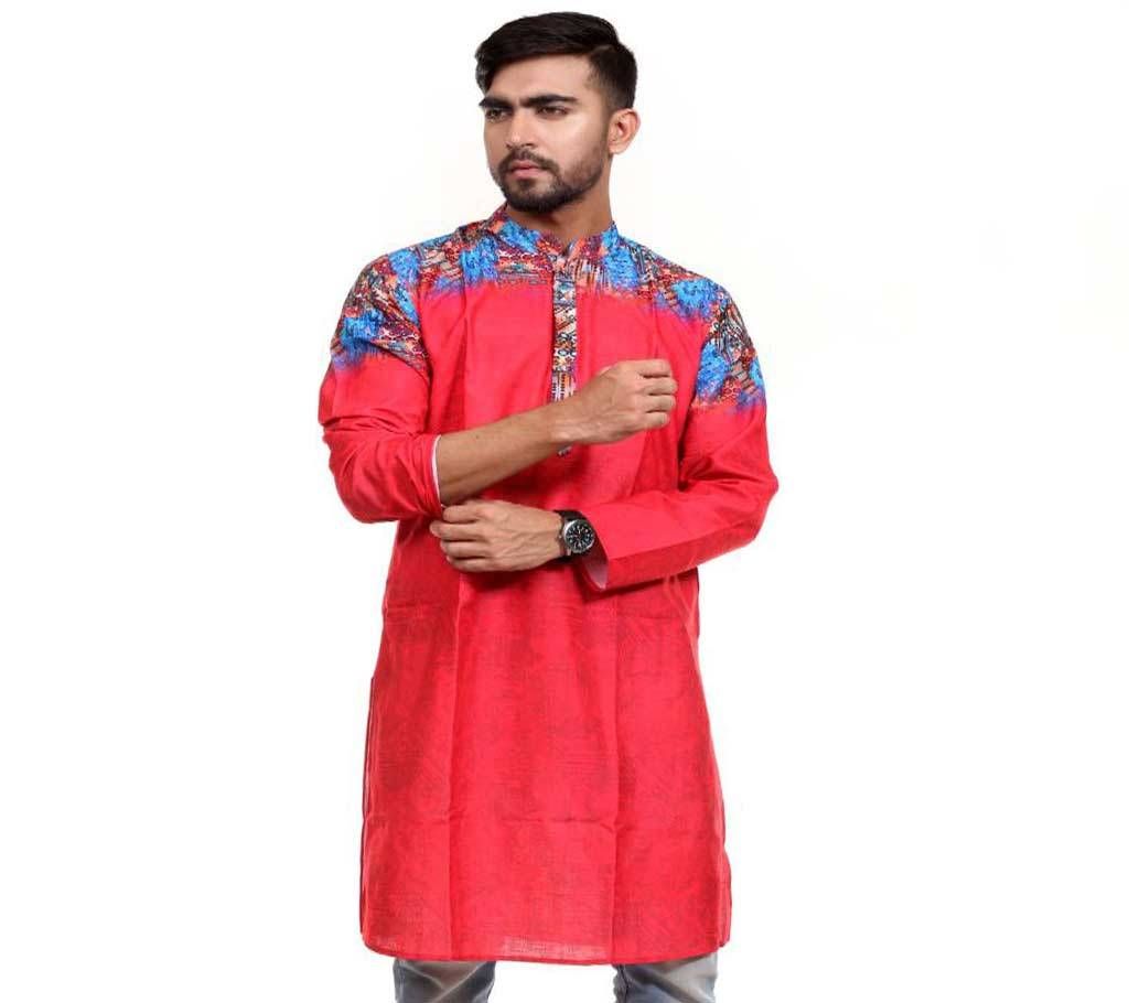 Indian Cotton Panjabi For EID - Red and Solder Multi Color Design 