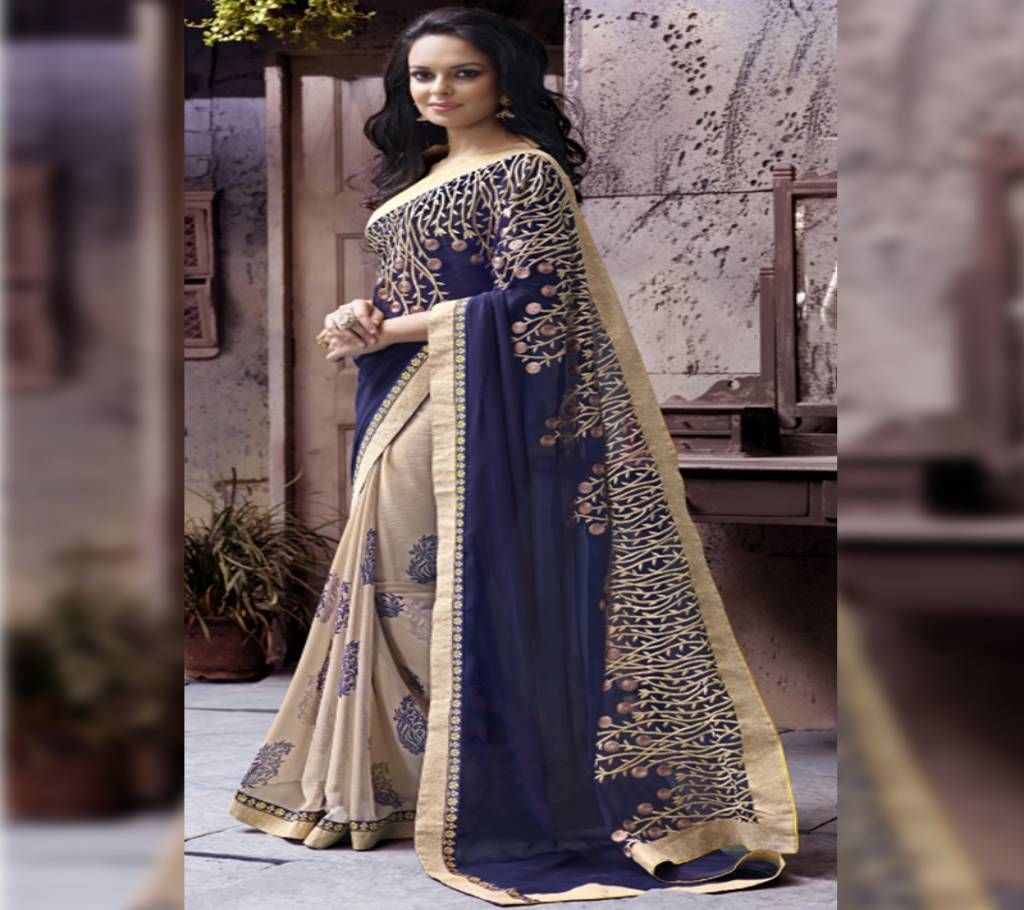 Navy blue Georgette Saree With Blouse Piece