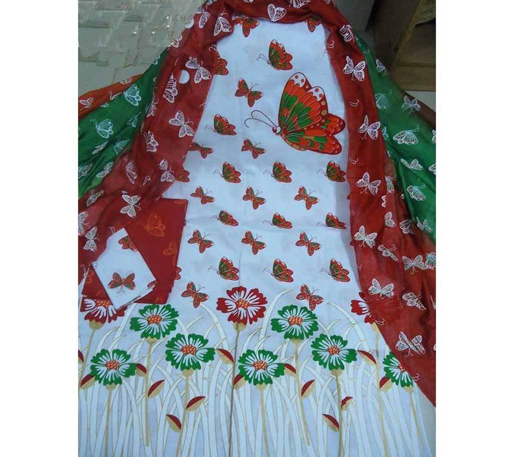 un stitched block printed cotton three cpiece 
