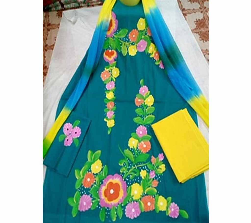 Unstitched Hand printed 3 Piece Salwar Kameez