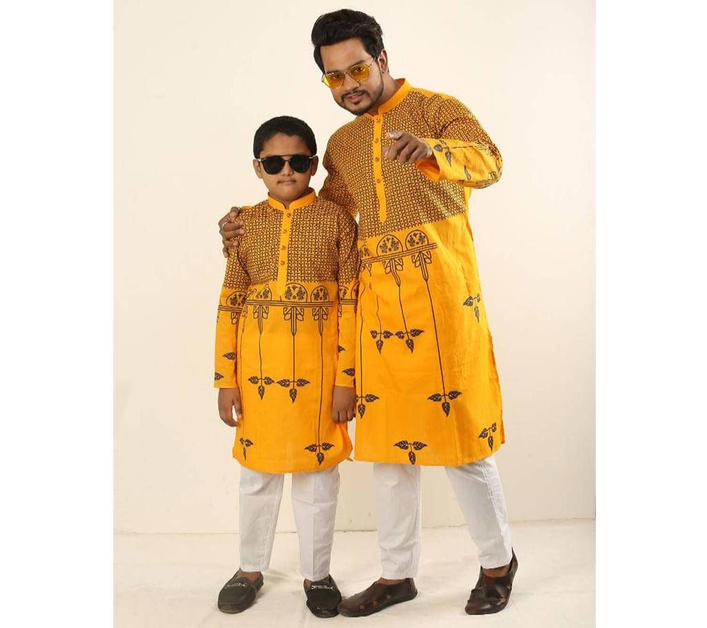 Combo Punjabi - 191156 - Yellow With Black Leaf Design Color(Code-SU880)