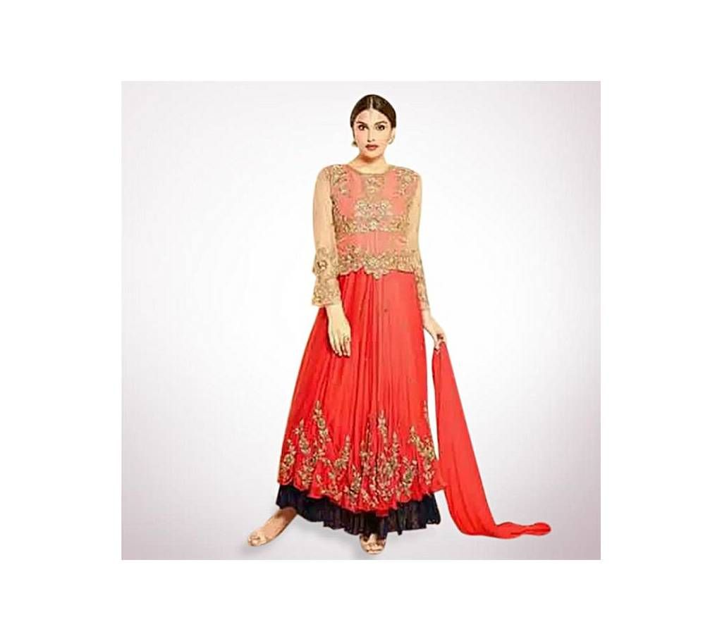 Unstiched Orange Red Georgette Gown For Women
