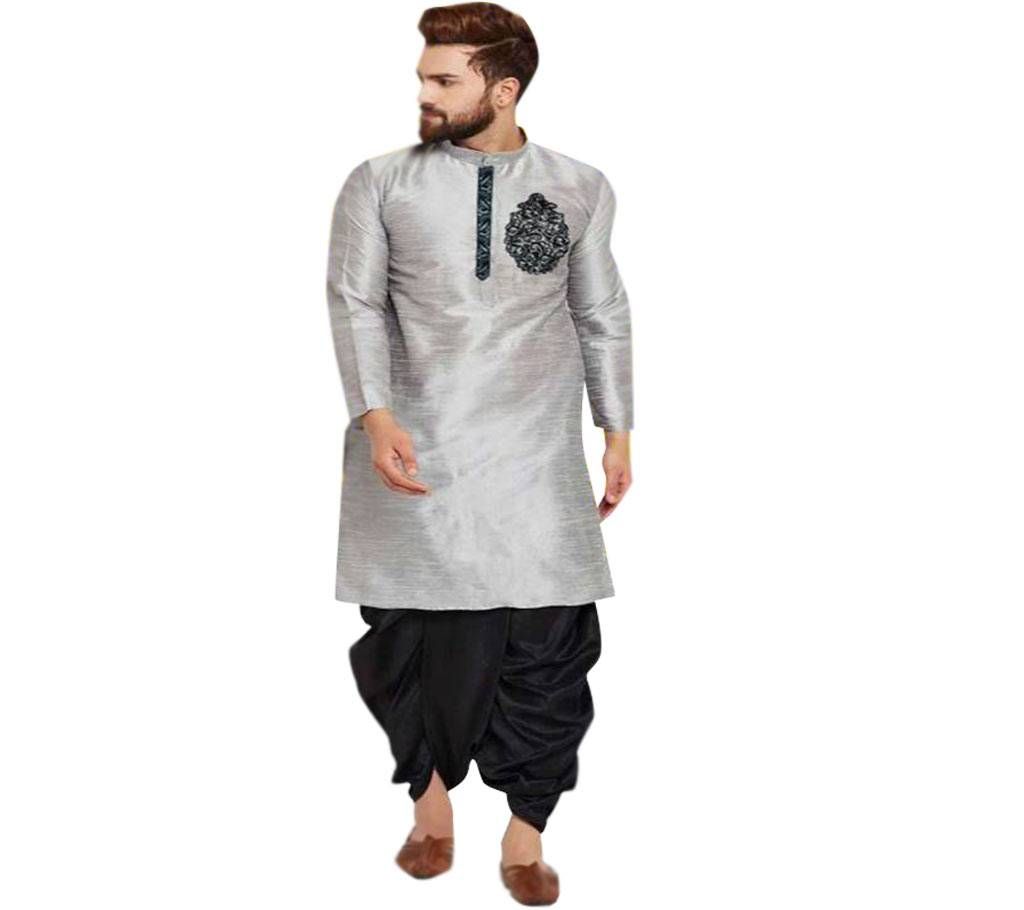 gray design Semi Long Silkpunjabi