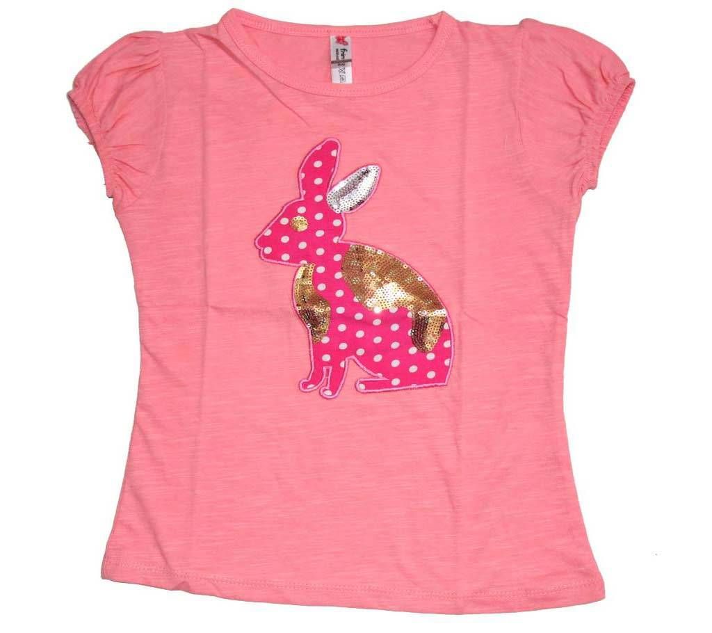 Light Pink Girls Cotton T Shirt