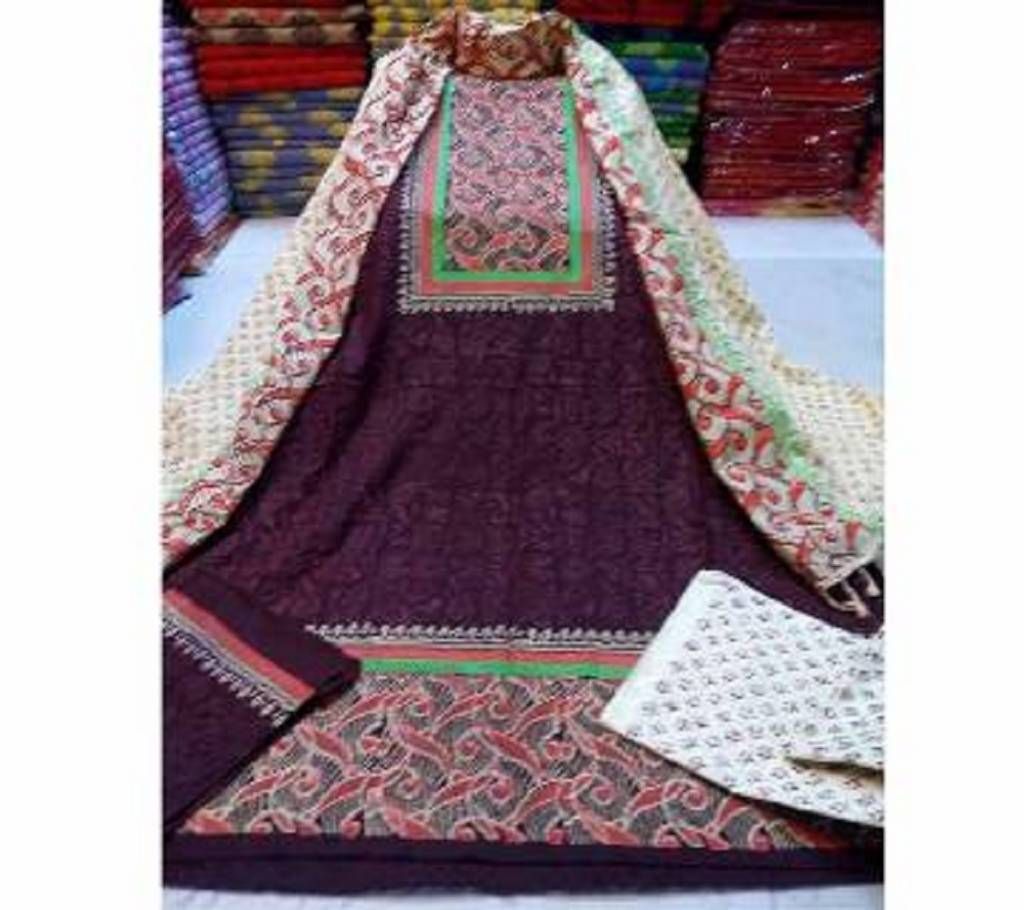 un stitched regular block design cotton three piece 