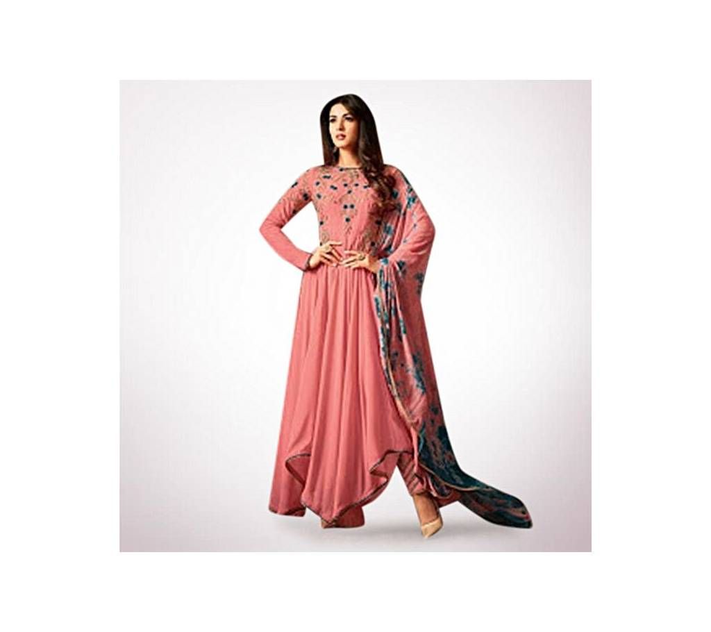 Unstiched Light Coral Georgette Gown For Women