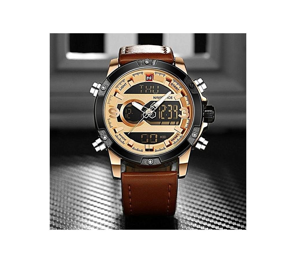Naviforce Brown NF9097 Leather Wrist Watch For Men