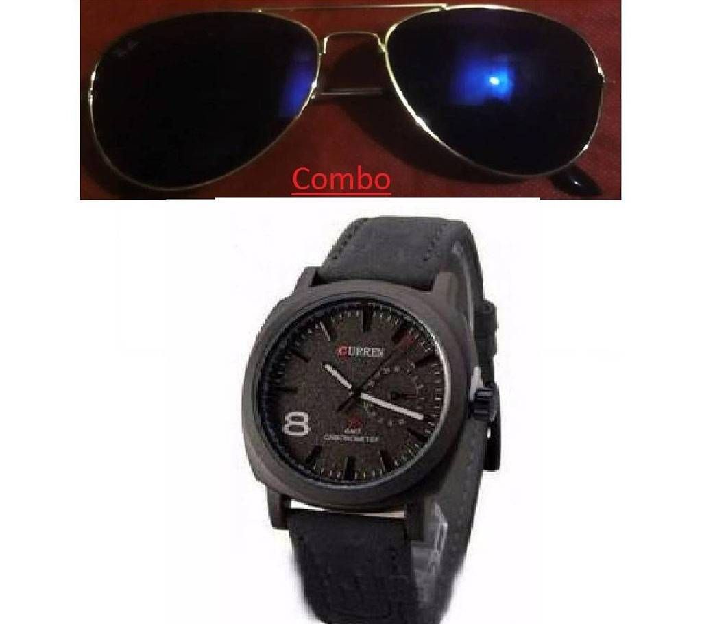 Ray Bang sunglasses for men copy and Curren gents watch combo 