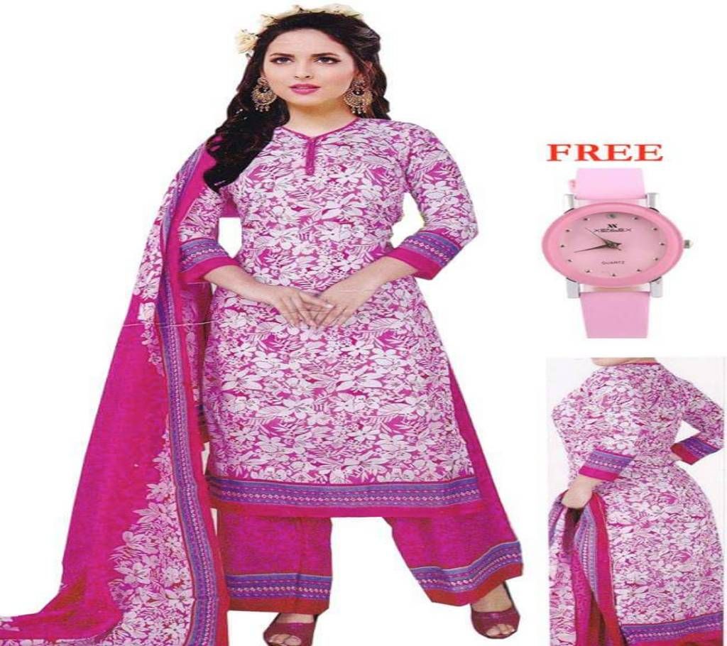 Unstitched Cotton Three Piece with Ladies Watch Free (Copy)