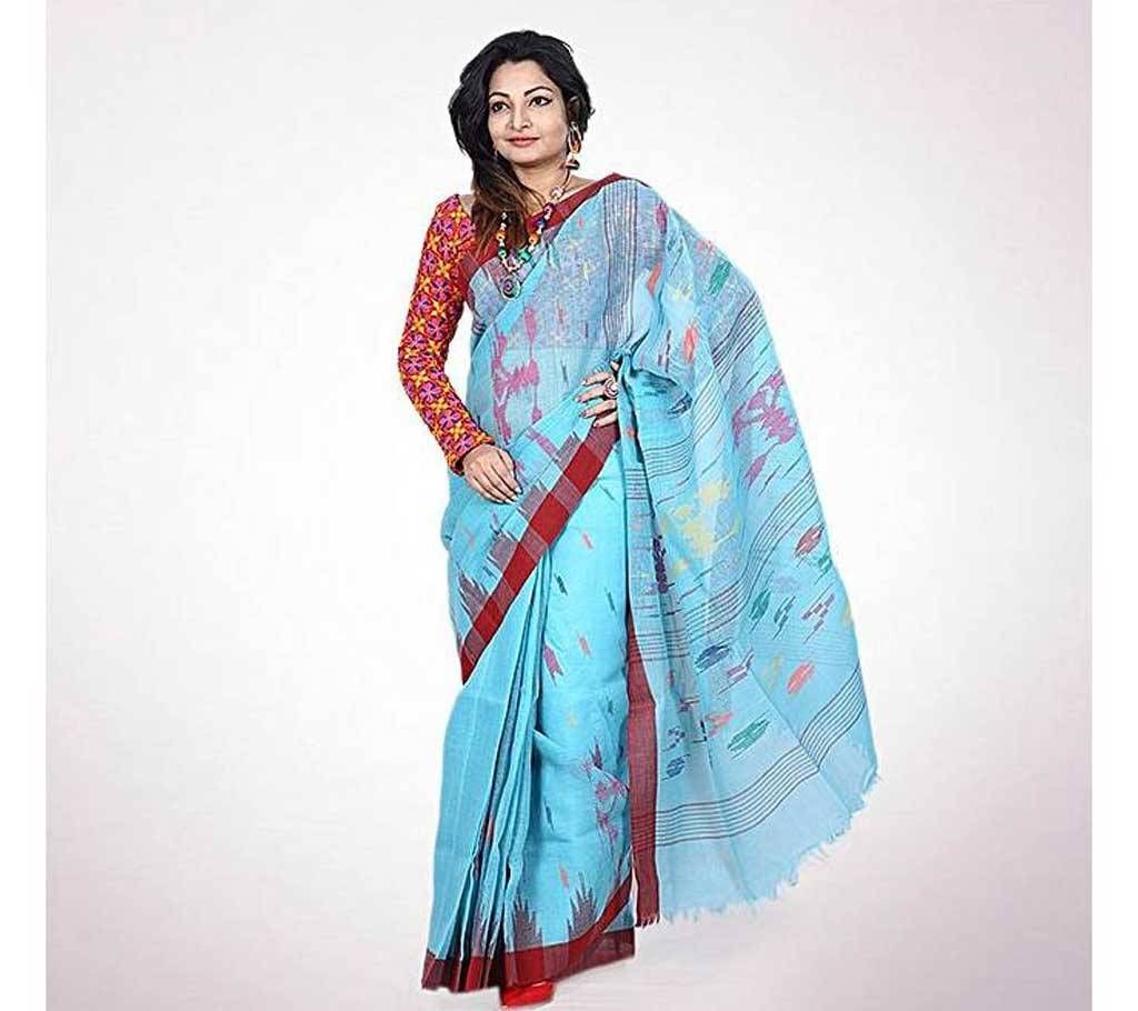 Light Sky Blue Indian Monipuri Taant Saree